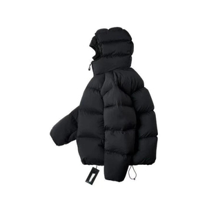 Custom Men's Winter Canvas <b>Thin</b> <b>Puffer</b> <b>Jacket</b> Breathable Stand Collar Front Logo Black - Product Image 6