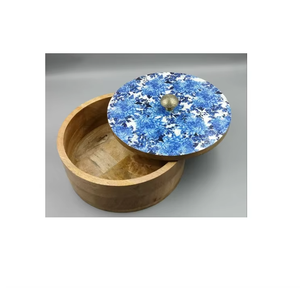 Caja de madera decorativa redonda Chapati Cazuela de diseñador hecha a mano de calidad superior de alta calidad con esmalte tradebyd - Product Image 5