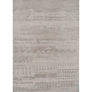 พรมขนสัตว์และไหมไผ่ถักมือสีเบจและสีน้ำตาลลายเรขาคณิต สำหรับห้องนั่งเล่นที่บ้านและรถยนต์ รุ่น Error Project-Esk-663 - Product Image 1