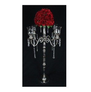Candelabros de boda de aluminio con centro de mesa, vajilla con acabado plateado, candelabros hechos a mano para decoración de cena con velas - Product Image 3