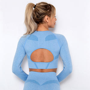 Nuevo conjunto de yoga activo sin costuras para gimnasio transpirable para mujer con Sujetador deportivo, mallas, pantalones cortos, 2 uds como MOQ - Product Image 5