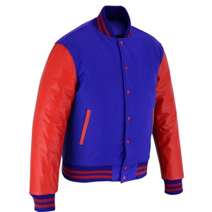 2025 OEM <b>Men's</b> Winter Heated Varsity <b>Jacket</b> Blue Fleece Red <b>Leather</b> Sleeves Stand Collar Hot Trending Fashion <b>Jackets</b> Wholesale - Product Image 3