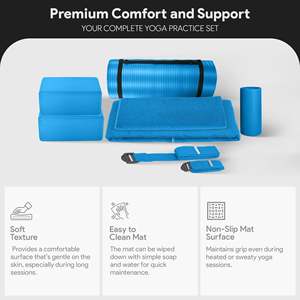 Set Yoga Blu 7 Pezzi BalanceFrom, Accessori Fitness Inclusi Tappetino, Cinghia Elastica e Ginocchiere - Product Image 3