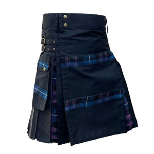 Kilt écossais hybride pour homme en coton noir avec des rayures croisées et des plis en tartan du Royaume-Uni, kilt moderne - Product Image 1