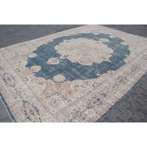 Alfombra Vintage, Alfombra Turca Extra Grande de 9.7x13.7 pies, Alfombra de Lana Azul Marrón Estilo Suroeste - Product Image 3