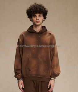 Nueva Sudadera con Capucha para Hombre, 450g, Sólida, Talla Grande, Lavada, 100% Algodón, Estilo Desgastado, Sin Cordón, Teñida con Spray - Product Image 2