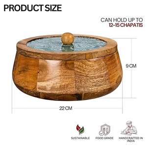 กล่องโรตีไม้พิมพ์ลายแบบดั้งเดิมพร้อมฝาปิดสำหรับเก็บชาปาตีให้นุ่มและสดใหม่ กล่องชาปาตีไม้ดีไซน์พรีเมียม ขายส่ง - Product Image 3