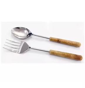 Ensemble de service à salade en bois et acier, 2 pièces, pour hôtel et cuisine, cuillère en laiton, ensemble de couverts - Product Image 1