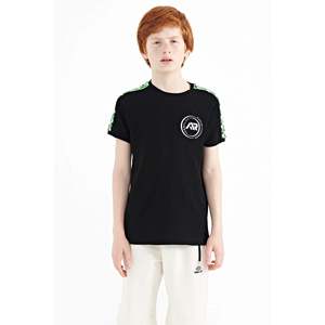 T-shirt imprimé à col rond pour garçons Tommylife, coupe classique, haut à manches courtes en coton noir pour enfants, modèle 11121 - Product Image 1