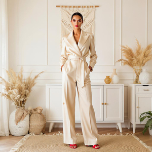 Ensemble Tailleur de Qualité Supérieure pour Femme Veste Blazer et Pantalon en Satin sur Mesure Costume Professionnel de Direction - Product Image 1