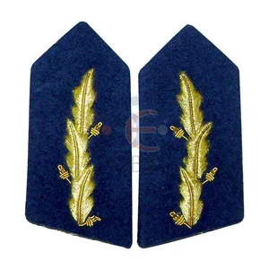 High Quality Officers Dark Blue Fabric Gorget with Gold Embroidery Patches Custom Collar Patches Gold Bullion Embroidered