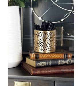 Soporte de bolígrafo de metal redondo de latón AK con diseño de celosía de un solo nivel para oficina, hogar, oficina y decoración escolar - Product Image 1