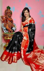 Sari en organza Banarasi fantaisie, collection élégante de créateurs, bordure en zari, longueur au sol, 6,3 m, pièce de chemisier pour tenue de mariée, mariage - Product Image 5