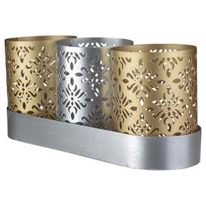 Ensemble de support votif de photophore en métal de fer de conception de fantaisie avec le plateau ovale multicolore pour le support votif de décor de Table de maison et de mariage - Product Image 1