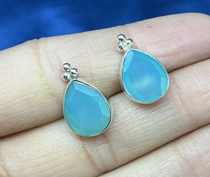 Natural Chalcedony <b>Silver</b> <b>Stud</b> Earring, 925 <b>Sterling</b> <b>Silver</b> <b>Studs</b>, Handmade Chalcedony <b>Silver</b> <b>Stud</b> Earrings for Women - Product Image 2