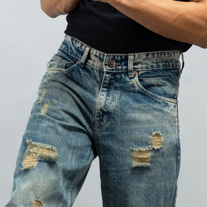 กางเกงยีนส์ผู้ชายทรงหลวมทรงหลวมรัดรูปดีไซน์ใหม่สำหรับผู้ชายแฟชั่นดรอปชิปแบบกำหนดเองได้ - Product Image 3