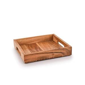 Plateau en bois artisanal avec base carrée Plateau de service pour salade et fruits Plateau de service - Product Image 2