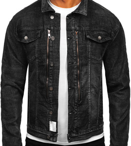 Veste en jean personnalisée pour hommes à la mode Slim Fitted à manches longues Street Style bleu délavé vêtements d'extérieur décontractés avec col montant pour l'hiver - Product Image 5
