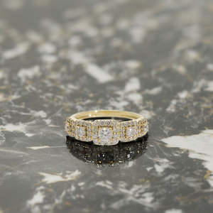 0.85CTW หินประดับ14K สีทอง5ก้อนสำหรับผู้หญิงแหวนชุบโรเดียมประดับเพชรธรรมชาติทรงสี่เหลี่ยมจตุรัสประดับเพชรสวยงาม - Product Image 6