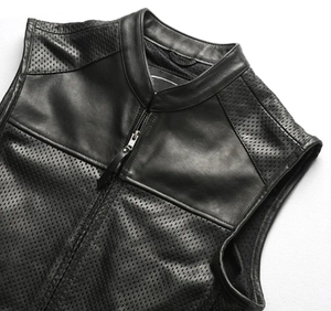 Chaleco de calidad superior a precio al por mayor, Chaleco de cuero de invierno para hombre, chaleco negro de malla con cuello levantado, transpirable, diseño ODM, chaleco de motorista - Product Image 4