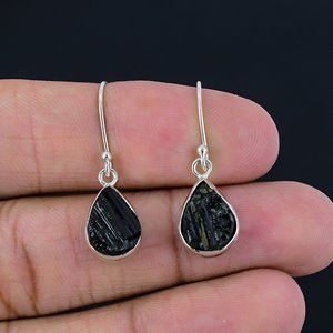 Black Tourmaline Gemstone Classic Style <b>Earrings</b> For Her Handmade Bohemian Style Jewelry Made From 925 <b>Solid</b> Sterling <b>Silver</b> - Product Image 2