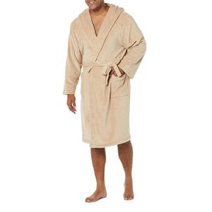 Peignoir thermique en éponge à col en V personnalisé grande taille pour hommes vêtements de nuit légers en coton de couleur unie coupe ample à manches longues - Product Image 1