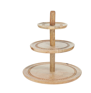 Soporte de pastel de madera de diseño simple Mango de metal de 2 niveles para bodas Soporte de pastel de servidor de producto de madera redondo - Product Image 4