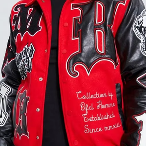 Veste universitaire en laine 100% pour homme, taille plus, vente en gros, OEM, personnalisée, hiver, col montant, logo frontal, style baseball, respirante - Product Image 5