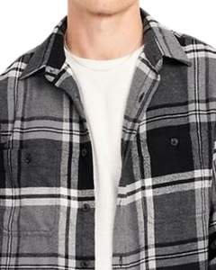 Camisa a cuadros personalizada para hombre, negra y gris, de manga larga, informal, de franela, suave, de algodón, para invierno, al por mayor. - Product Image 4