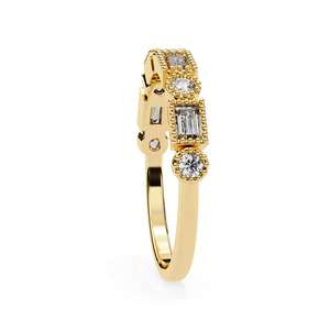 Luxury Customized Natural Baguette and Round Diamond Bezel Set Wedding <b>Band</b> White Gold Half Eternity Milgrain Engagement <b>Ring</b> - Product Image 4