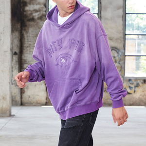 High Quality <b>Purple</b> French Terry Sun Faded Hoodie Custom Vintage Wash Sunfade Embroidery Letter <b>Hoodies</b> - Product Image 2