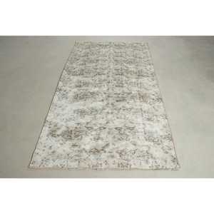 Alfombra Turca de 3,9x7,3 pies, Alfombra Vintage, Alfombra Blanca con Rayas - Product Image 1