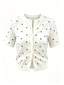 Maglione Estivo Vintage Casual OEM ODM Personalizzato con Maniche Regolari, Motivo a <span class=keywords><strong>Pois</strong></span> Ricamato, Lavorato a Mano, 100% Poliestere per Donna - Product Image 1