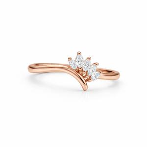 Bague à grappe de cinq diamants de laboratoire taille marquise en or pur 14K, style chevron, délicate, avec bande incurvée pour mariage, cadeau - Product Image 2