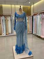 Saree de travail de broderie de filet et de paillettes de qualité lourde avec de beaux bandanas ethniques de bordure de tuyauterie de Zalar pour des adultes