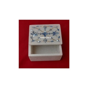 Belle finition brillante antique main forme rectangulaire bleu nacre incrustation travail boîtes en marbre blanc pour les acheteurs grossistes - Product Image 1
