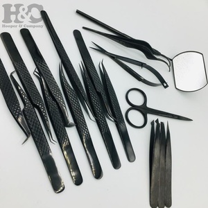 Pinzas negras, juego de pinzas para pestañas de Plasma de visón, pinzas puntiagudas de acero inoxidable para extensión de pestañas, embalaje de logotipo de etiqueta privada - Product Image 2