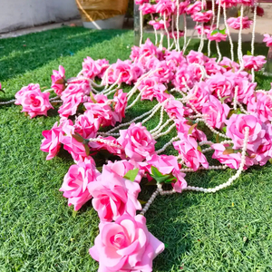 Decoración india, cuerdas de flores artificiales, guirnalda de flores Toran, rosa, flor artificial, cadena de decoración de boda india - Product Image 1