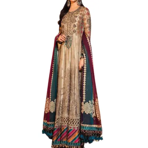 VESTIDO FLORANTE ESTILO INDIO/PAKISTANI/MAXI/LEHNGA/SHALWARKAMEEZ CON LENTEJUELAS BORDADAS ATRACTIVAS TRABAJO CON BORDE DE ENCAJE ANARKALI