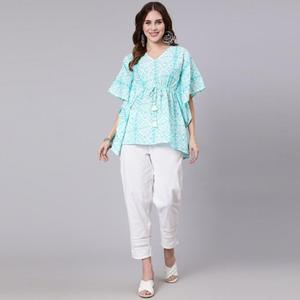 Vestido Kaftán de Algodón con Estampado Tie Dye Azul Claro, Estilo Casual Elegante con Cintura Elástica, Talla Única XS-XL para Salir de Noche - Suministro ODM - Product Image 5