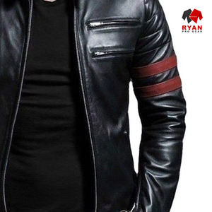 แจ็กเก็ตหนังแท้สำหรับผู้ชายเสื้อแจ็กเก็ตหนังแท้สีดำตามสั่ง - Product Image 2