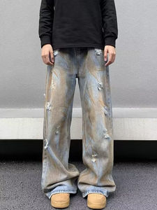 Pantalones vaqueros de pierna recta para hombre personalizados al por mayor estilo antiguo con pierna ancha suelta pantalones largos de moda-Tallas grandes amigables - Product Image 3