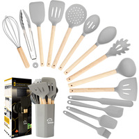 Ensemble de 15 ustensiles de cuisine, résistants à la chaleur, antiadhésifs, spatules en silicone, ustensiles de cuisine en silicone avec manche en bois
