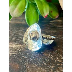 Ben Livingston Trendy Cowboy Hat <b>Ring</b> Sterling Silver <b>Adjustable</b> Alloy Inlay with Oval Cut Diamond Size 6-6.75 Gift - Product Image 4
