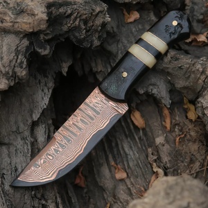 Europe Trending MORTAL SAGA MS-HK-0004 Couteau de chasse en acier damas pour collectionneurs Lame en cuivre Incrustations d'os en corne de buffle noire - Product Image 2