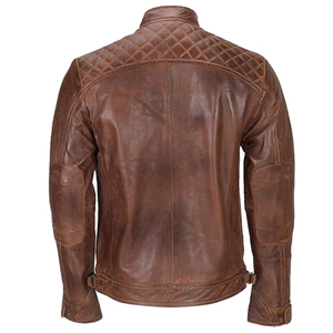 Brown Genuine Leather Waterproof Men's <b>Slim</b> <b>Fit</b> Winter High Street Style Stand Collar Fur Shell Cotton Lined <b>Jacket</b> Custom Logo - Product Image 3