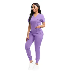 Uniforme de enfermería elástico con cuello en V personalizado para mujer uniforme médico de manga corta para el personal del hospital - Product Image 3