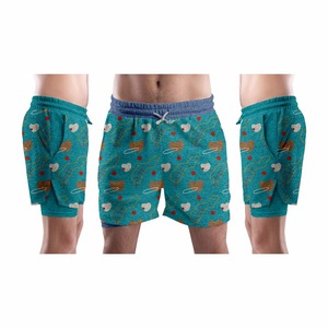 กางเกงขาสั้นสำหรับวิ่งออกกำลังกายแบบ2-in-1ของผู้ชายกางเกงขาสั้นระบายอากาศได้ดีพิมพ์ซับลิเมชันสีพื้นโลโก้ได้ตามต้องการ - Product Image 4