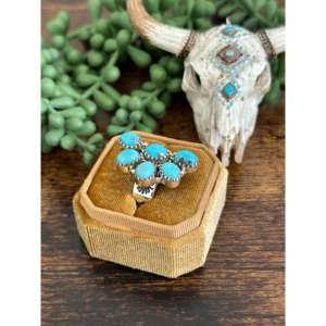 Bague ajustable en argent sterling avec turquoise Kingman faite à la main du sud-ouest, sertie en grappe - Product Image 4