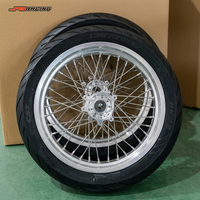 JFGRACING Jantes Supermoto Argent Noir 17 Pouces Kit Pneus Haute Performance pour Surron Ultra Bee 100/80-17 130/70-17 Ebike